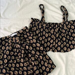 Zara Floral Black Top & Skirt